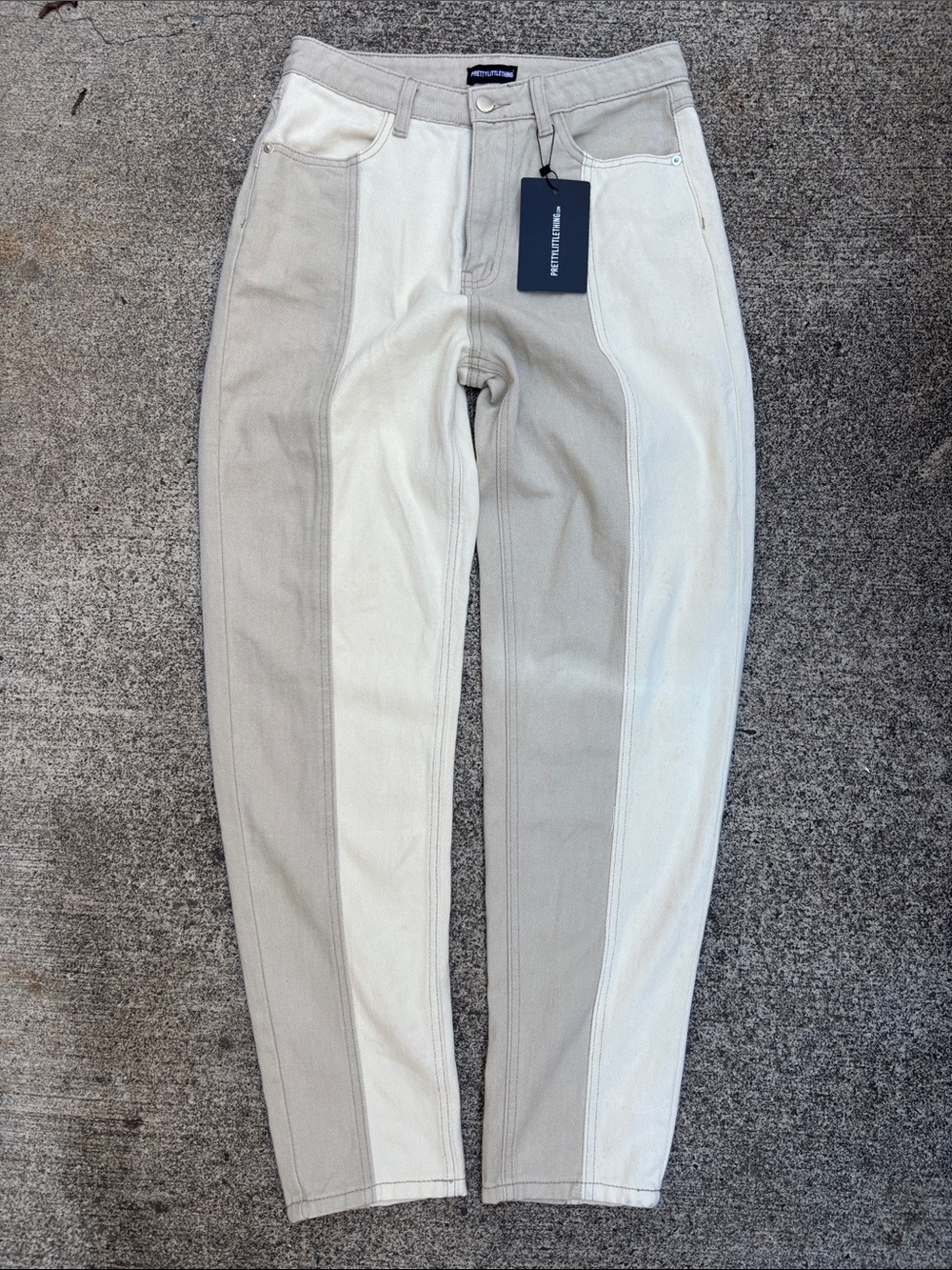Two-Tone Cream & Tan Panel Jeans by Pretty Little Thing women’s size UK10